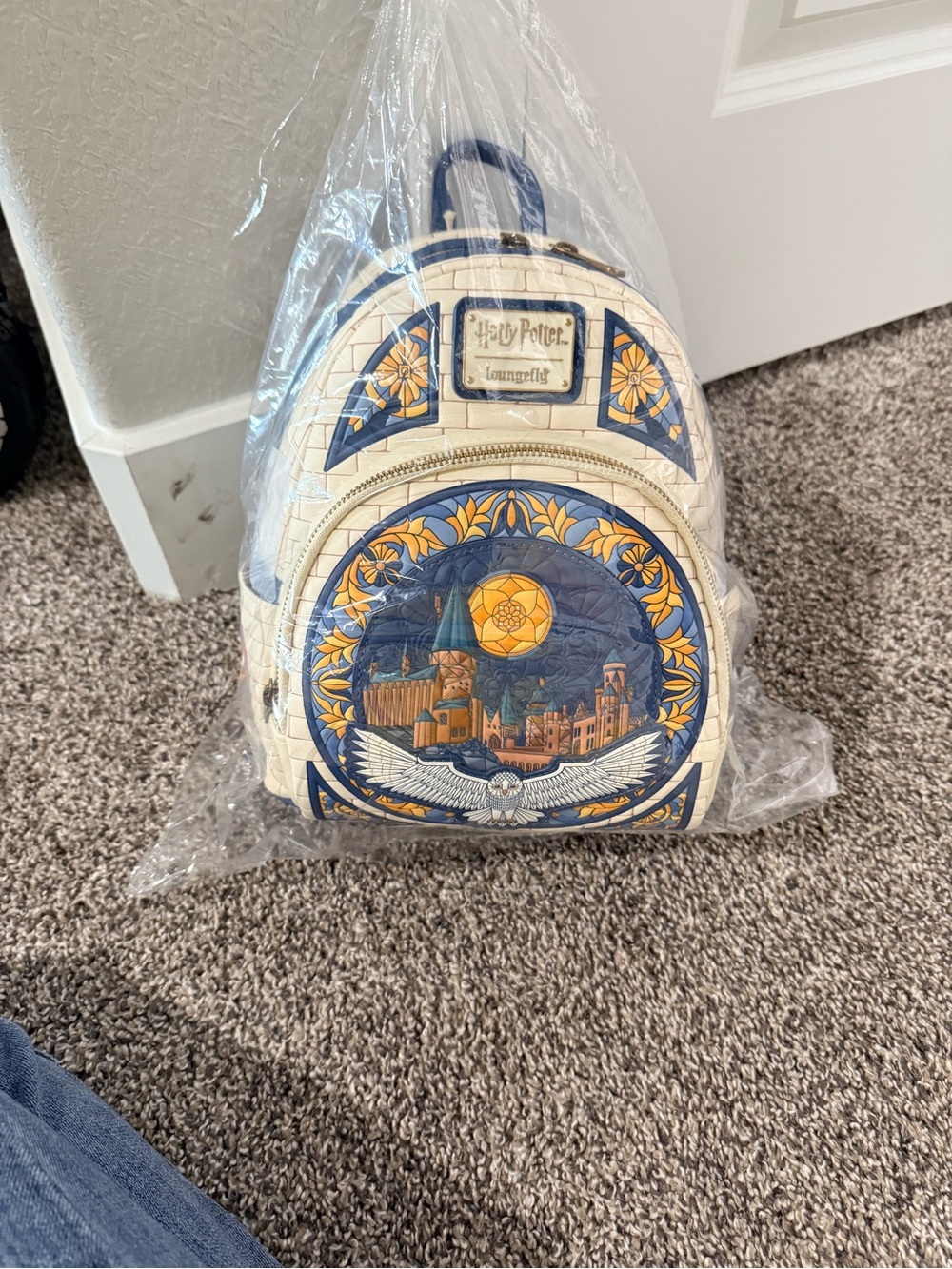 Loungefly Cream, Blue & Gold Harry Potter Stained-Glass Mini Backpack